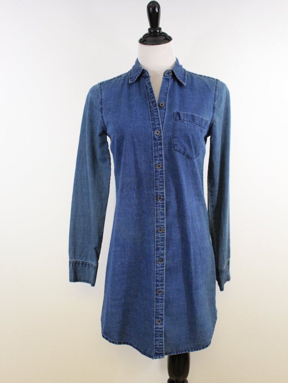 Abercrombie & Fitch Chambray Denim Shirt Dress Dark Wash Button Front‎ Mini XS
